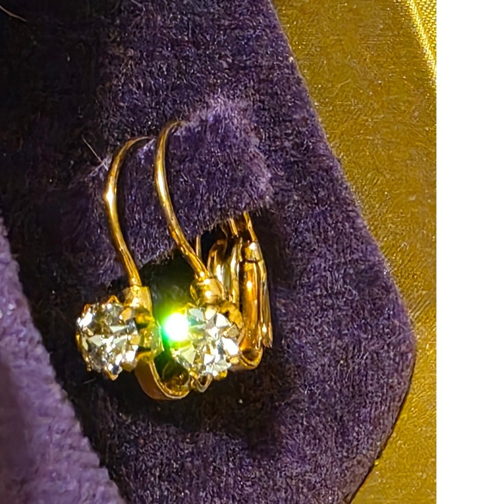 Gold Tone Clear Crystal Round Drop Leverback Earrings with Box Womens